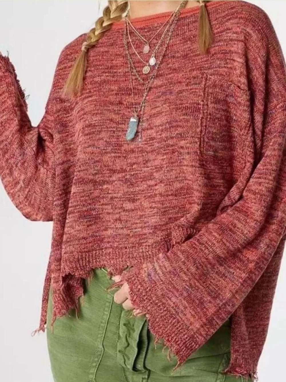 Free people linen blend Prism Spacedye Sweater Women’s XS Oversized Boho Beachy - Picture 1 of 6